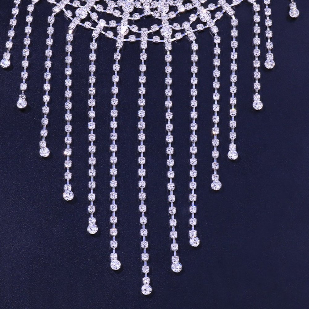 Rhinestone Crystal Tassel Mask Women Face Jewelry Halloween Accessories - Picture 6 of 6